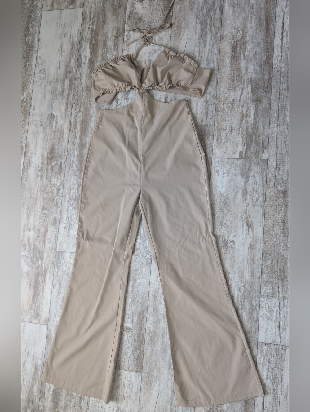 SHEIN Beige Cutout Wide-Leg Jumpsuit
